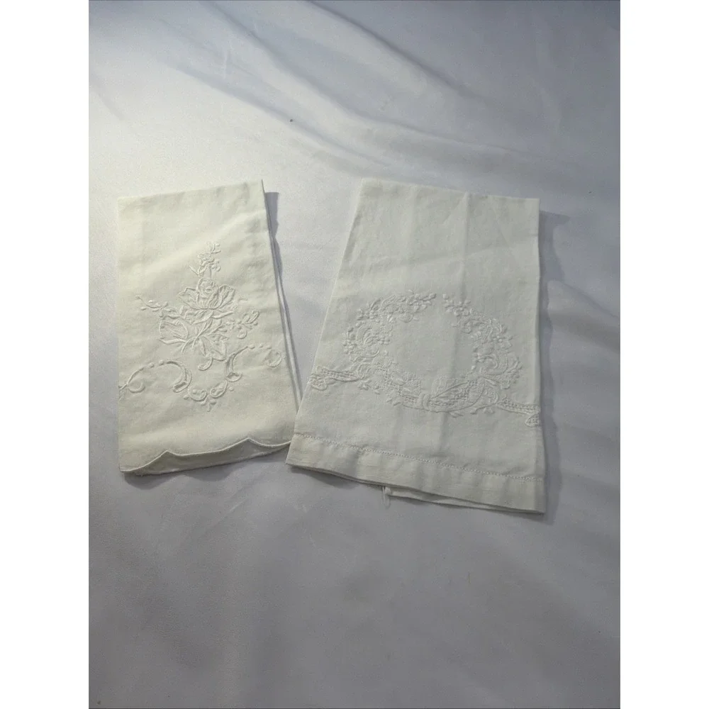 Vintage Old Guest Cotton Hand Towels Beautiful‎ Embroidery 527-2